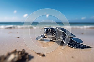Baby sea turtle crawls to the ocean