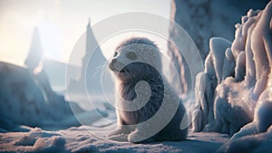 Baby Seal in the Snow - AI generated Illustration, realistic