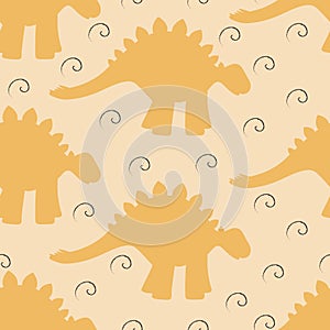 Baby seamless background with dinosaur silhouettes and swirls