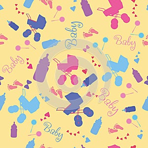 Baby seamless pattern for boy and girl. Newborn seamless pattern.