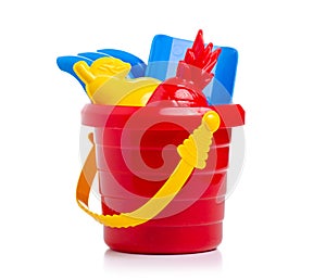 Baby set red sandbox bucket shovel rake toy
