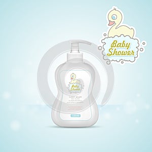 Baby shampoo bottle. Logo duckling.