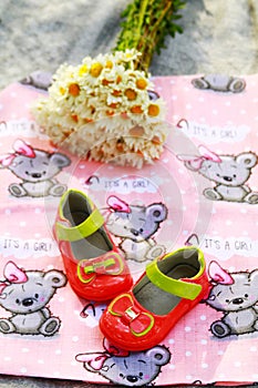 Baby shoes for girls. Set in anticipation of a child