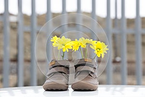 Baby shoes with yellow flowers