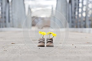 Baby shoes with yellow flowers