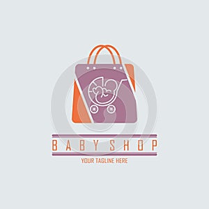 Baby shop cart shopping Bag logo design template for brand or company and other