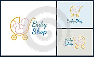 Baby shop cart shopping line style logo design template for brand or company and other