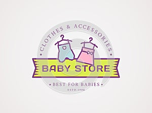 Baby shop logo. Vector symbol with children`s clothes.