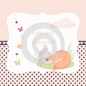 baby shover card with cute sleeping fox