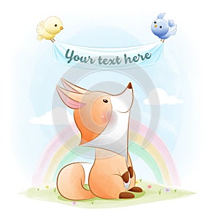 Baby shower animal illustration with cute mom and little fox