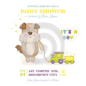 Baby Shower or Arrival Card - Baby Dog with Train Toy