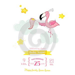 Baby Shower or Arrival Card - Baby Flamingo Girl Catching Stars