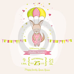 Baby Shower or Arrival Card - Baby Girl Kangaroo Flying with a Parachute