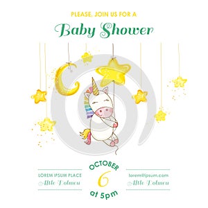 Baby Shower or Arrival Card - Baby Unicorn Girl
