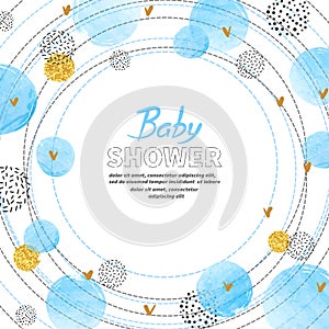 Baby Shower Boy invitation card design with watercolor blue circles.