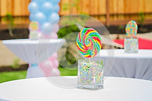 Baby shower candy decorations on table