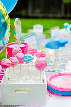 Baby shower candy decorations on table