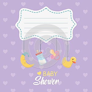 Baby shower card with accessories hanging