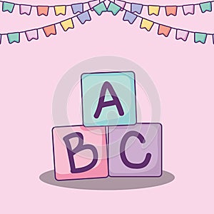 Baby shower card with alphabet blocks