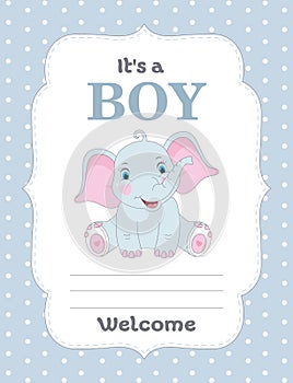 Baby Shower card with cute elephant. It`s a boy.