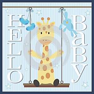 baby shower card with cute giraffe and elements