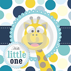 Baby shower card design with cute giraffe and polka dots