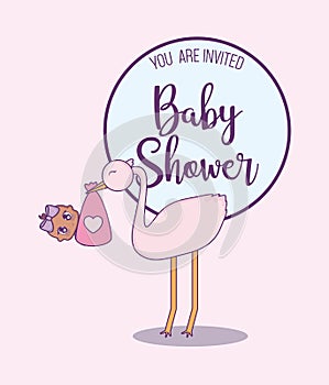 Baby shower card with little girl and stork