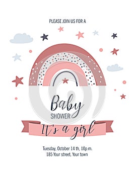 Baby Shower card. It`s a girl. Vector