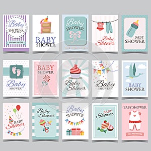 Baby shower card set for boy for girl Happy birthday party its a boy its a girl celebration greeting or invitation card poster