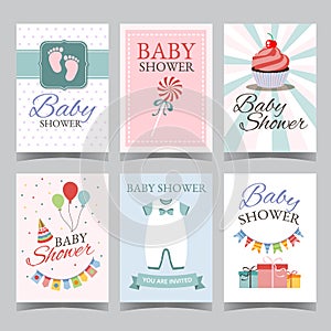 Baby shower card set for boy for girl Happy birthday party its a boy its a girl invitation card poster vector