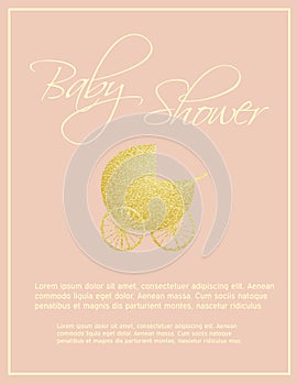 Baby shower card template. Glittered pram.