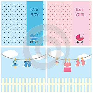 baby shower cards for boys and girls. Vector illustration decorative design