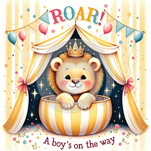 Baby Shower Celebration with Cartoon Lion Cub photo