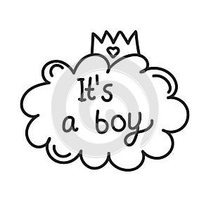 Baby shower cloud with crown for boys. It's a boy card. Vector illustration.