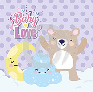 Baby shower cute bear half moon cloud cartoon