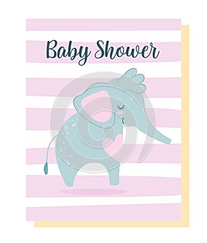 Baby shower, cute little elephant animal cartoon, stripes background theme invitation card