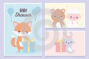 Baby shower cute little fox bunny bear sheep gift boxes greeting cards