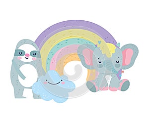 Baby shower cute sloth elephant rainbow cloud cartoon