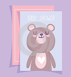 Baby shower, cute teddy bear love heart cartoon invitation card