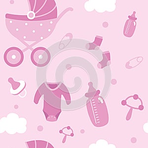 Baby Shower Decor.Pink seamless pattern.It`s a girl