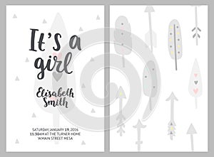 Baby shower girl and boy invitations, vector templates. Shower p