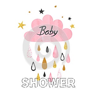 Baby shower girl vector illustration with rainy cloud