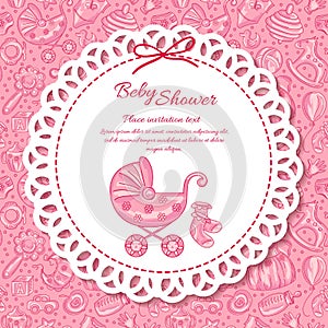 Baby shower, greeting card for baby girl