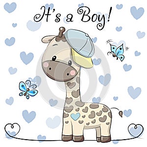 Baby Shower Greeting Card with cute Giraffe boy