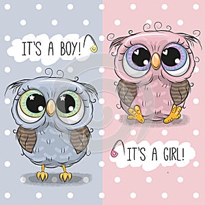 Baby Shower greeting card with Cute Owls