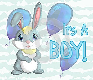 Baby Shower greeting card with Cute Rabbits boy