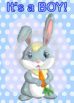 Baby Shower greeting card with Cute Rabbits boy