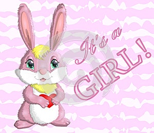 Baby Shower greeting card with Cute Rabbits girl