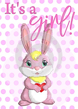 Baby Shower greeting card with Cute Rabbits girl