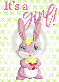 Baby Shower greeting card with Cute Rabbits girl